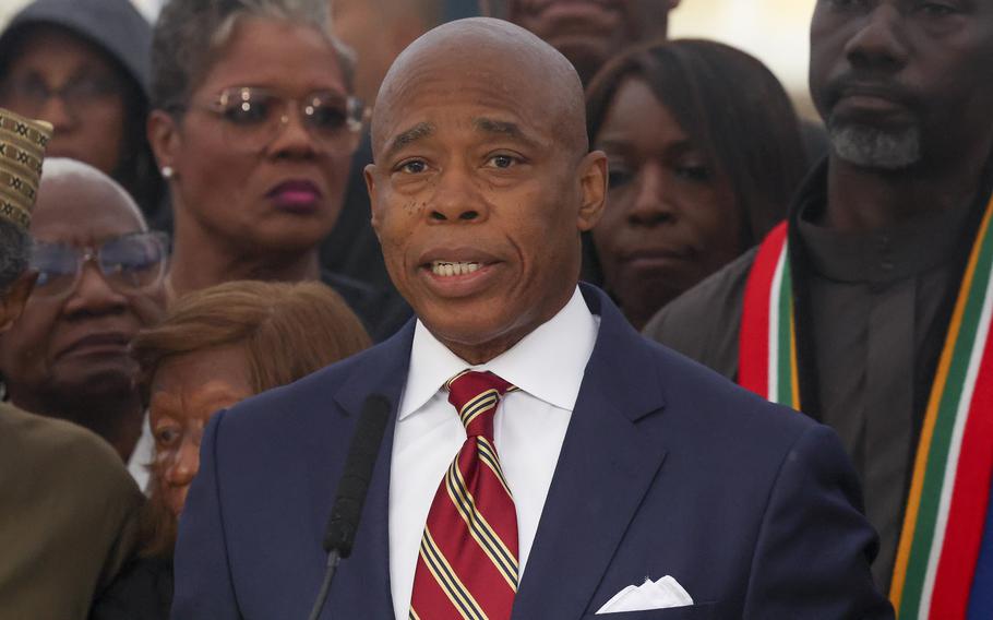 New York City Mayor Eric Adams speaks at a news conference.