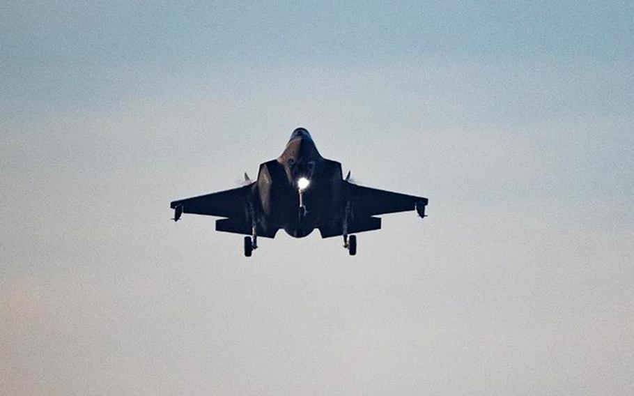 A Norwegian air force F-35A Lightning II flies to Evenes Air Station.