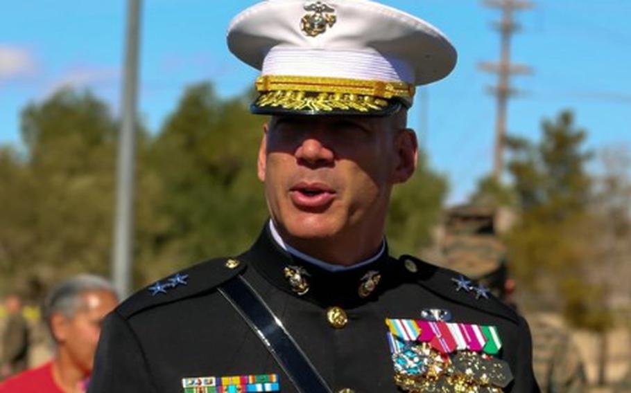 Marine Maj. Gen. William Mullen pictured at a ceremony at Marine Corps Air Ground Combat Center Twentynine Palms, Calif., in 2018.