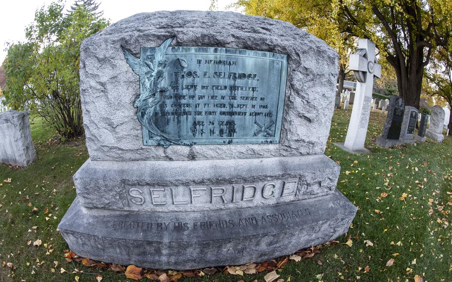 The grave of Lt. Thomas Selfridge, the first person to be killed in an airplane accident, at the U.S. Military Academy's cemetery in West Point, N.Y.