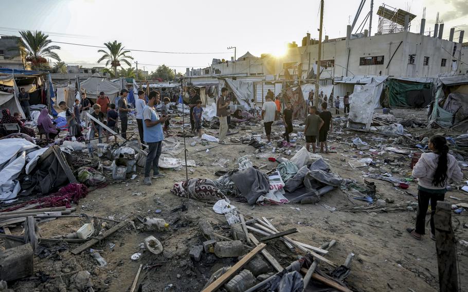 Damage to the courtyard of the Al Aqsa Martyrs hospital after an Israeli bombardment