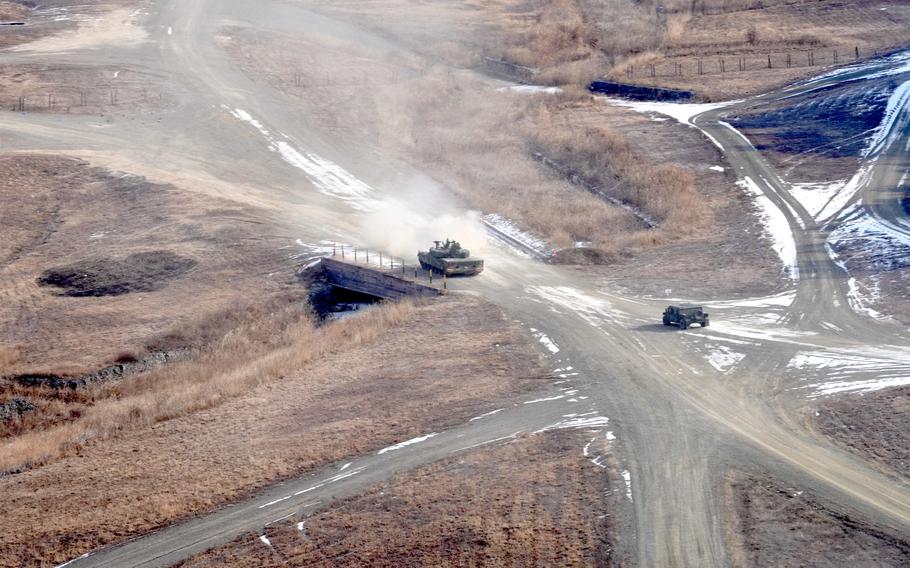 A South Korean army K-1 tank fires on a target.