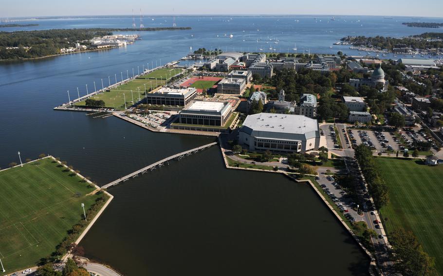 An overhead view of the U.S. Naval Academy.