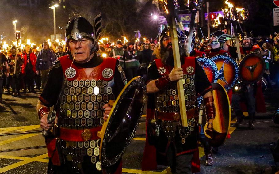 The Hogmanay Festival in Edinburgh, Scotland, involves a torchlight procession.