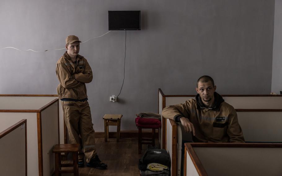 Senya Shcherbyna, 24, left, and Volodymyr Barandich, 32, both  prisoners, want to be released on parole to join up. 