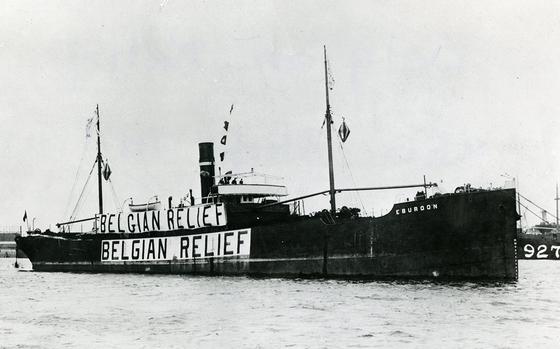 A relief ship carrying supplies to Belgium in 1915 during one of the United States' first massive foreign aid efforts. MUST CREDIT: Herbert Hoover Presidential Library and Museum