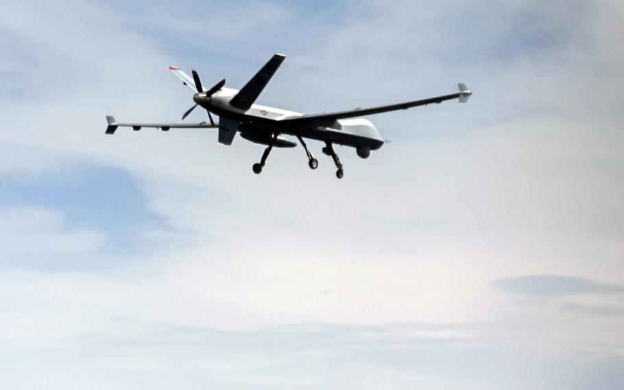 An MQ-9 Reaper flies over Iowa