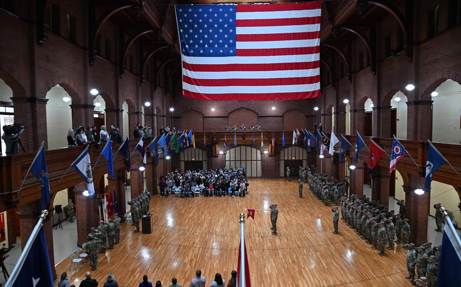 Soldiers stand in formation