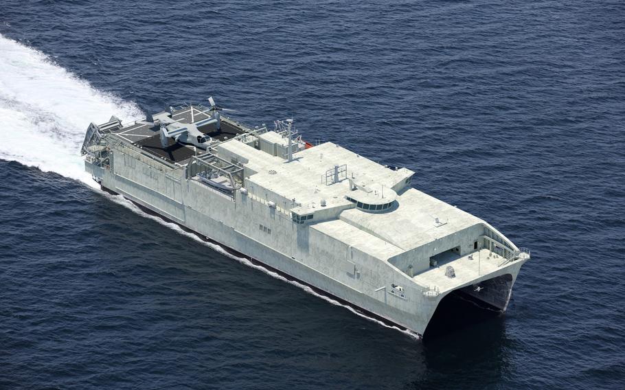 The future USNS Point Loma, the second of the Spearhead-class Expeditionary Transport Flight II configuration, can deploy as a fast transport, or with Role 2 Enhanced medical capability, or both, according to the Navy.