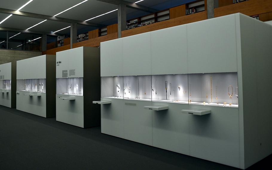 This wing at the Pforzheim Jewelry Museum in Pforzheim, Germany, holds more modern jewelry and temporary exhibits. The museum is hosting work by jewelry maker and goldsmith Gernot Leibold until Feb. 23, 2025.