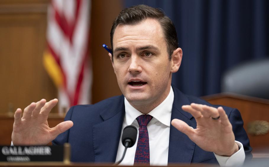 Rep. Mike Gallagher speaks during a House hearing in Washington on July 18, 2023.