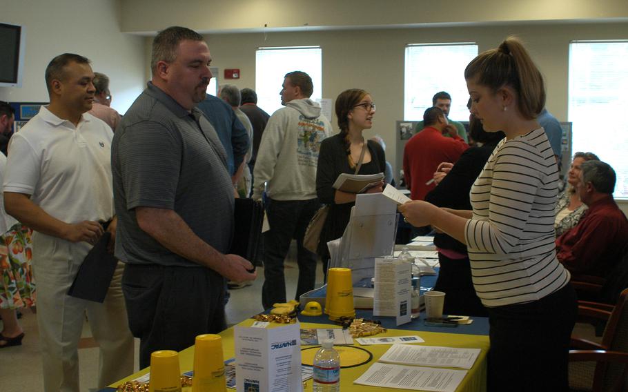 Active duty, transitioning, and former service members residing in the Pacific Northwest participate in a job fair at the Jackson Park Community Center in Bremerton, Wash., April 25, 2014.