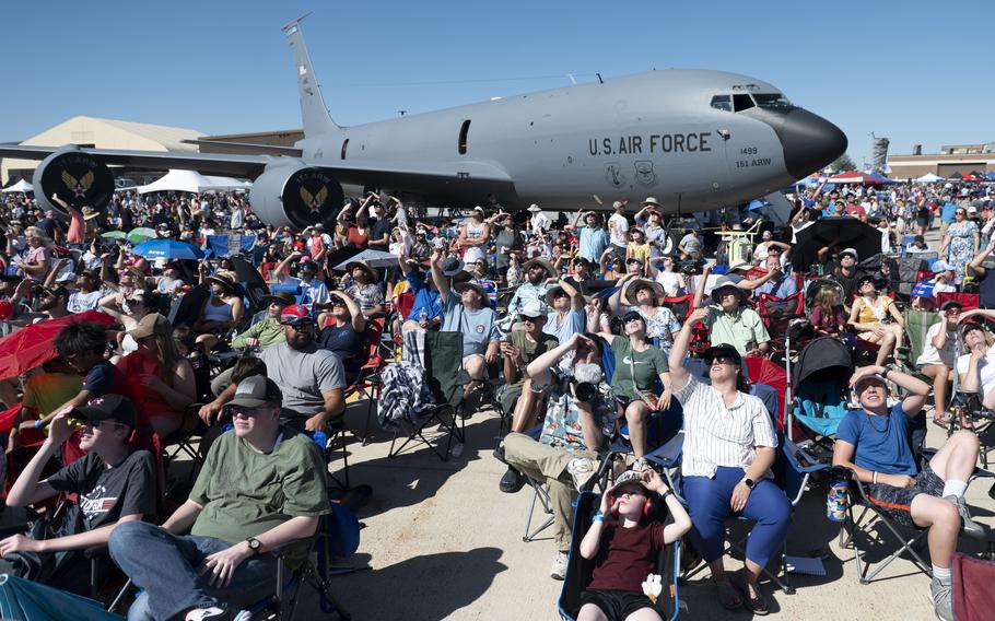 Spectators gather to watch the Warriors over the Wasatch air show at Hill Air Force Base, Utah, June 29, 2024. 