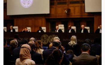 Delegates attend a ruling on South Africa’s request to order a halt to Israel’s Rafah offensive in Gaza as part of a larger case brought before the Hague-based court by South Africa accusing Israel of genocide, at the International Court of Justice in The Hague, Netherlands on May 24, 2024. 