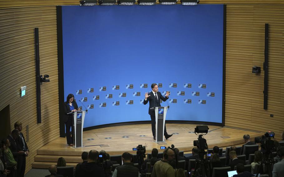 NATO Secretary General Mark Rutte speaks during a media conference