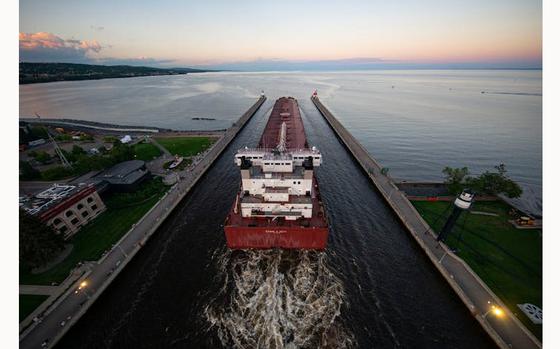 FILE - The Edwin H. Gott, shown leaving Duluth in 2020, is among the vessels en route to the scene.