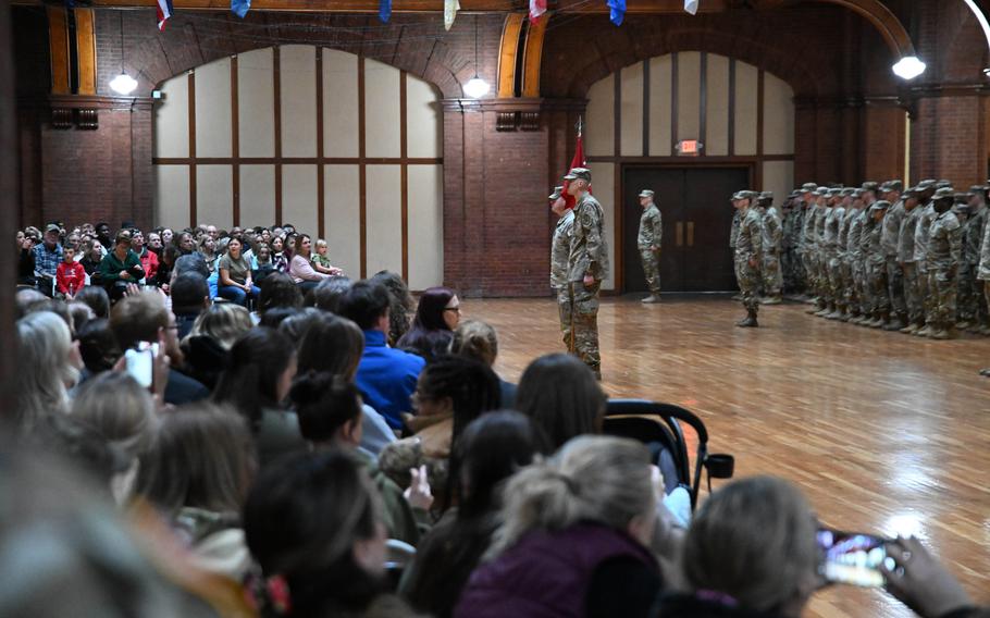 Soldiers stand in formation