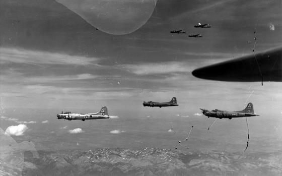 B-17 Flying Fortresses Fly Over Russia During World War II.