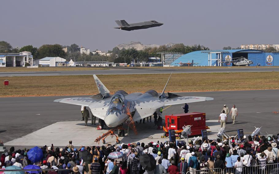 A U.S. F-35 and a Russian Su-57 are both in the same place. A rare occurrence.