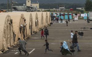 Afghan refugees' temporary housing at Ramstein Air Base in Germany, shown in August 2021. U.S. Army Garrison Rheinland-Pfalz's award for best anti-terrorism program was based partly on the work its security team did during an operation that evacuated tens of thousands of people from Afghanistan.