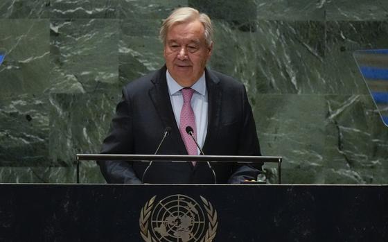 António Guterres speaks to the United Nations General Assembly on Sept. 22, 2024, at UN headquarters.