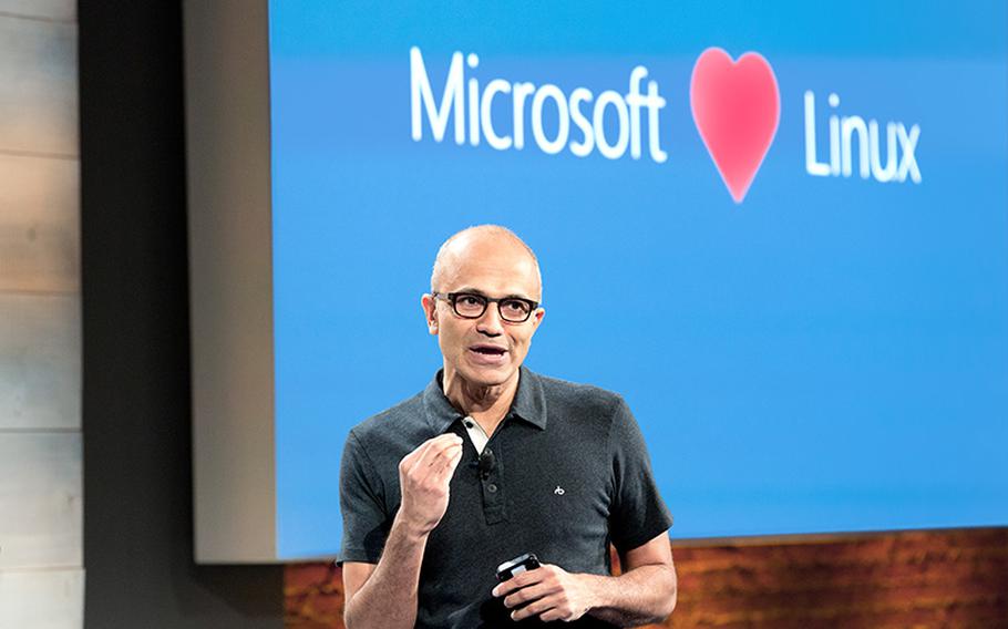 Satya Nadella, CEO, Microsoft, leads a live discussion on Microsoft’s cloud strategy in San Francisco.