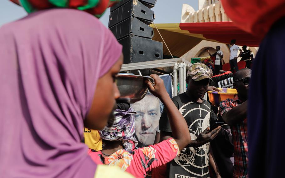 Thousands gather to celebrate the departure of French anti-terrorist operation Barkhane in Bamako, Mali, on Feb. 19, 2022.