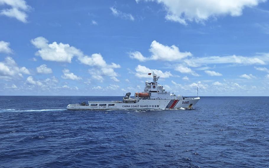 A Chinese Coast Guard ship sails in North Natuna waters in the South China Sea.