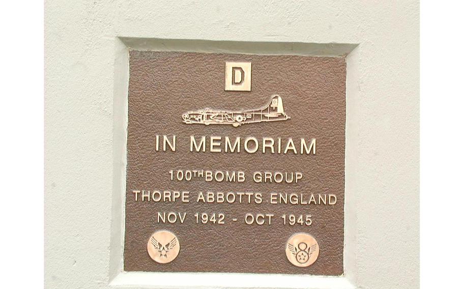 This plaque is attached to the wall of the control tower at the old airfield near Thorpe Abbots, England. Now a wheatfield, the airfield was the wartime home of the 100th Bomb Group. 