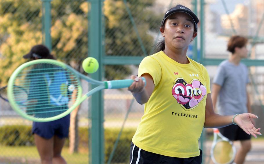 E.J. King senior Miu Best teamed with her sister Moa to win the Far East tennis tournament girls doubles title last season and came in second to Moa in the singles.