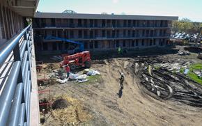 Renna Hall dormitories are being renovated at Joint Base Langley-Eustis, Virginia, April 5, 2024. The renovation, set to be completed in August 2025, will allow 144 more Airmen to live in the dorms. (U.S. Air Force photo by Airman 1st Class Adisen Smith)