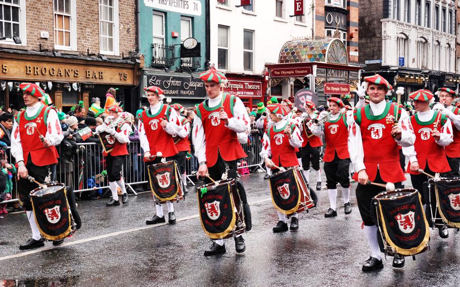 A band plays at the Dublin St Patrick’s day parade. This year’s event begins at noon.