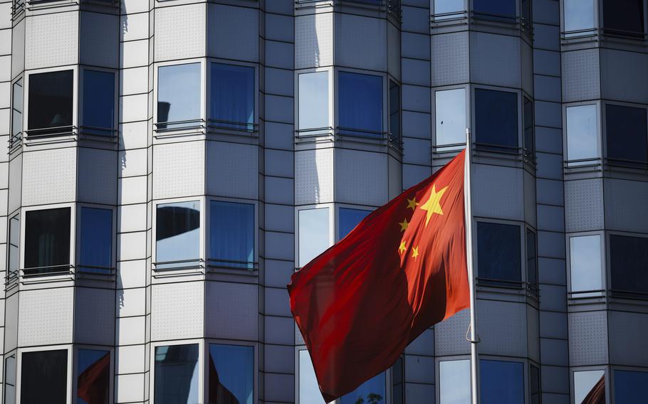 The Chinese national flag in front of the country’s embassy in Berlin