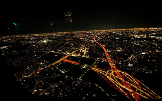 Western Tokyo is seen from the air during a patient transport drill from Yokota Air Base, Japan, Dec. 18, 2023.