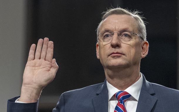 VA Secretary nominee Doug Collins take an oath on Tuesday, Jan. 21, 2025 before his confirmation hearing at the U.S. Senate Committee on Veteran Affairs in Washington. Eric Kayne/Stars and Stripes)