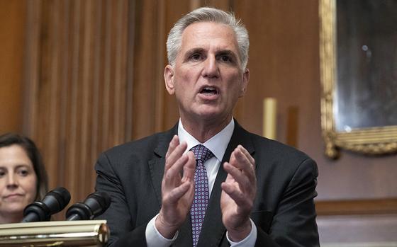 FILE - House Speaker Kevin McCarthy of Calif., speaks at a news ...