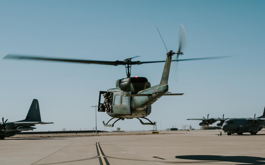 A 58th Operations Group UH-1N takes flight on March 22, 2024, after achieving 20,000 flight hours on March 18.