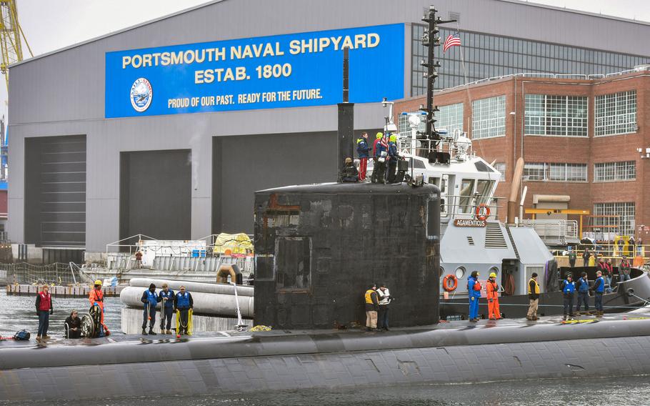 The USS Hampton arrives at Portsmouth Naval Shipyard