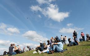 Spectators watch parachutists outside Eerde, Netherlands, on Tuesday, Sept. 17, 2024, to mark 80 years since the start of Operation Market Garden.