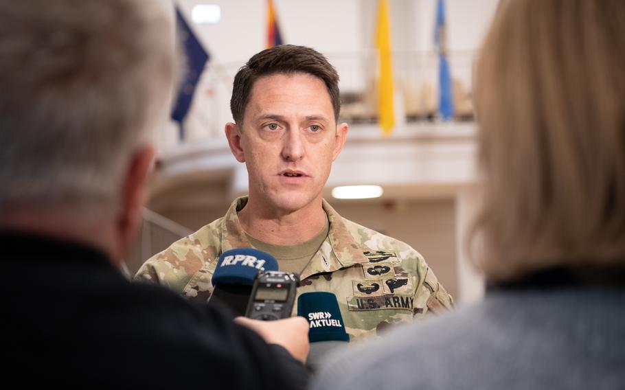 Army garrison commander talks to the media