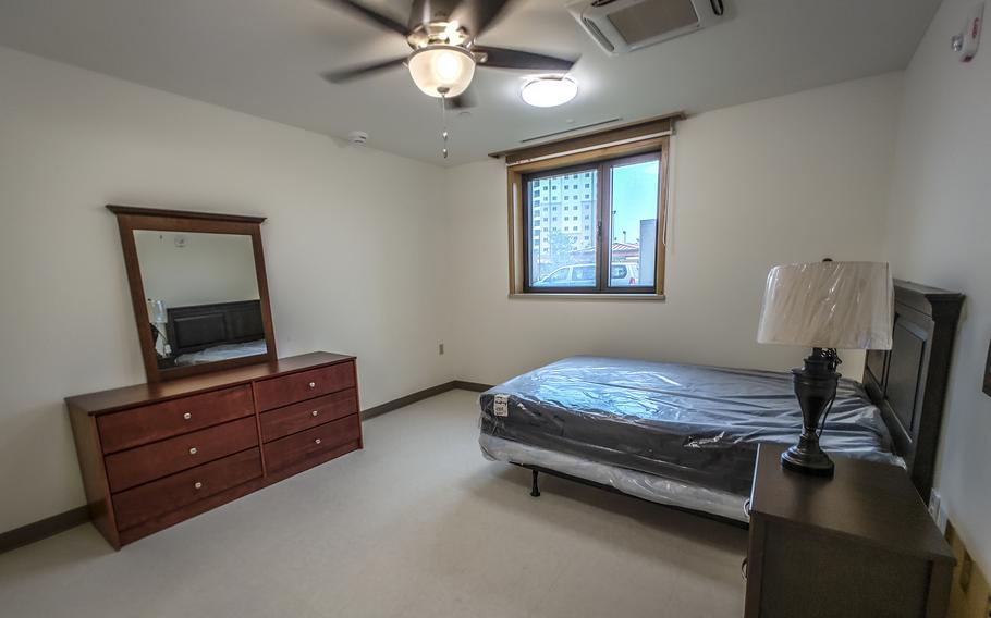 A bedroom inside Vera Tower, named for Medal of Honor recipient Army Pvt. Miguel Vera, at Camp Humphreys, South Korea, Sept. 13, 2024.