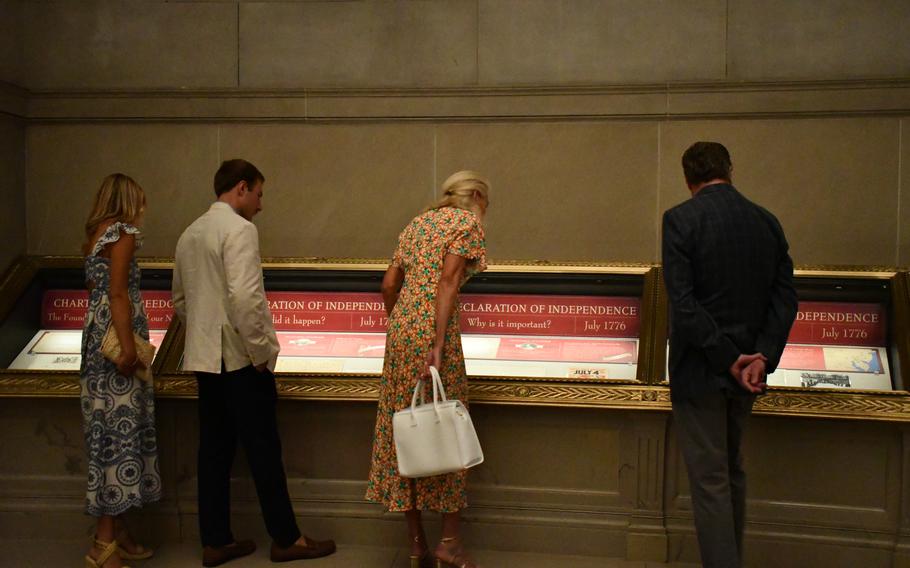 A small crowd views the Declaration of Independence at the National Archives in Washington, D.C., on July 4, 2024.