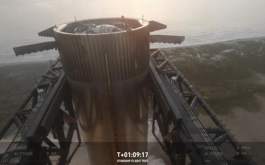 SpaceX’s mega rocket booster returns to the launch pad.