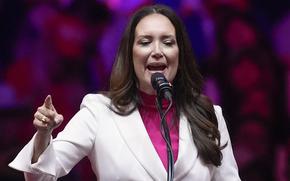 FILE - Brooke Rollins speaks at a campaign rally at Madison Square Garden, Oct. 27, 2024, in New York. (AP Photo/Evan Vucci, File)