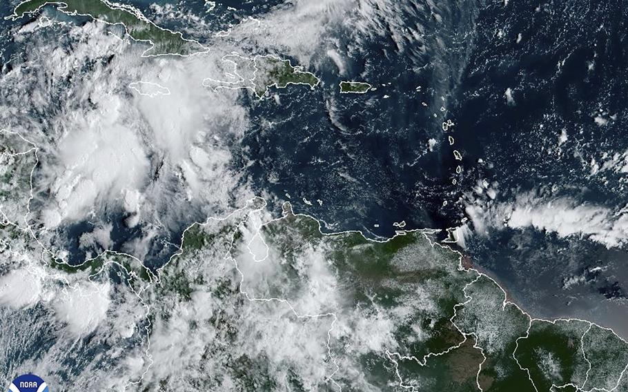 A cluster of storms located south of the Cayman Islands