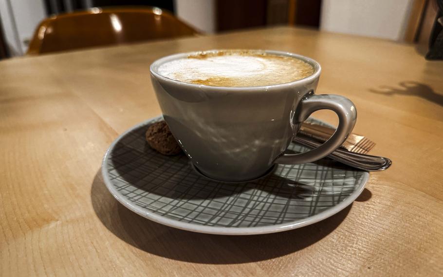 A creamy cappuccino at Hirschens Restaurant Wirtsstuben in Parsberg, Germany, makes for an excellent palate cleanser for dessert.