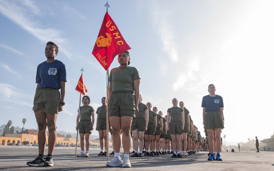 New U.S. Marines stand in formation