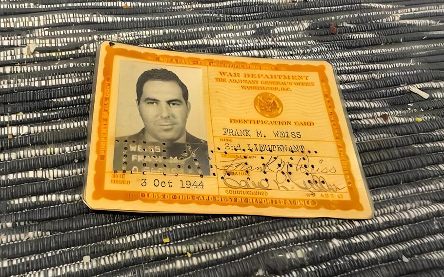 The service identification card for 2nd Lt. Frank M. Weiss, who served more than three years in the Army Air Corps after he was drafted in 1942. In April, the late Weiss’ Army footlocker was found by a Detroit resident and gifted to his son, Herb Weiss.