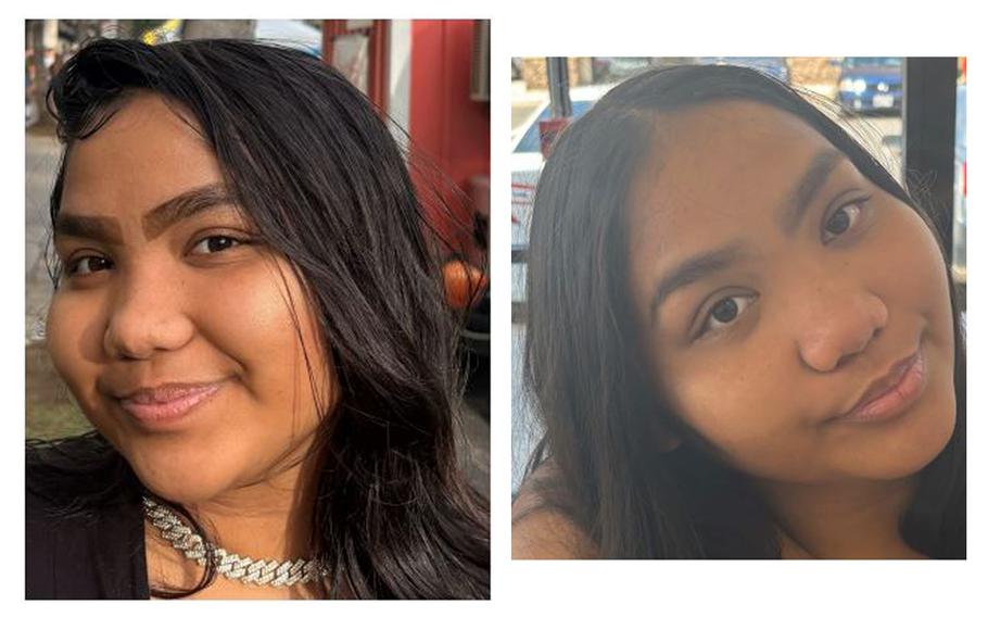 A group of two photos shows a woman with black hair smiling.