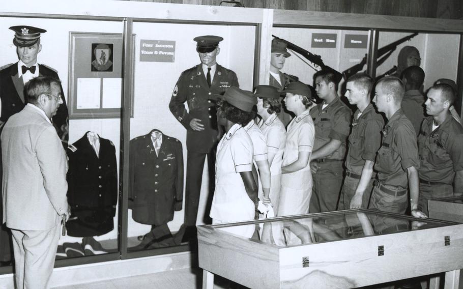 Clayton B. Kleckley, museum director, instructs trainees, circa. 1970s.